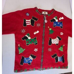 Vtg Tiara International Christmas Cardigan Scottie Dog Embellished Sweater Sz M